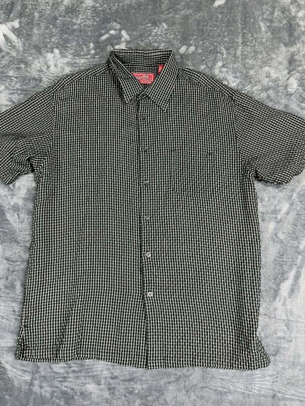 Woodys Retro Lounge Mens Black White Checkered Short Sleeve Button-Up Shirt XL